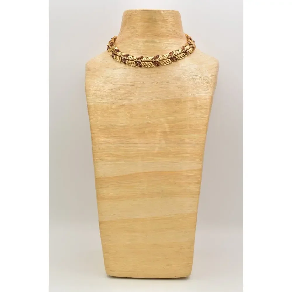 Lisner Vintage Choker Collar Necklace Crystal Brushed Gold Chunky Signed BinBJ